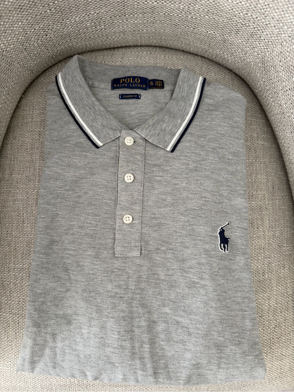 Polo by Ralph Lauren Light Gray Polo with Navy Trim